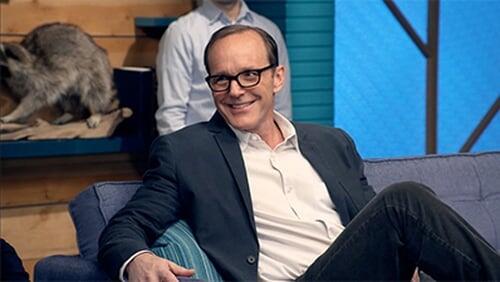 Clark Gregg Wears a Navy Blazer & White Collared Shirt