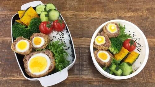 Sukiyaki Soboro Bento & Scotch Egg Bento