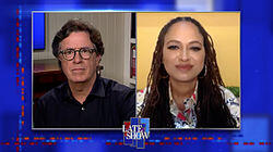 Stephen Colbert from home, with Ava DuVernay, Kristen Bell, Ben Folds