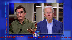 Stephen Colbert from home, with Joe Biden