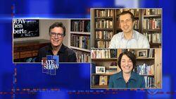 Stephen Colbert from home, with Senator Amy Klobuchar, Mayor Pete Buttigieg, Haim