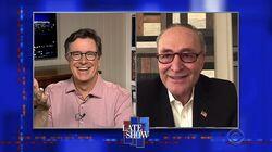 Stephen Colbert from home, with Chuck Schumer, Paul Giamatti