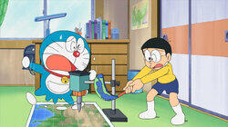 Around the World in an Aerostat! / Big Trouble! Suneo's Test Result